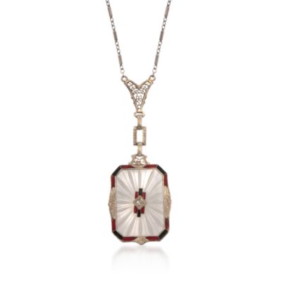 C. 1950 Vintage Rock Crystal and Diamond Pendant Necklace in 14kt White Gold. 18" &mdash; Alt Image 1