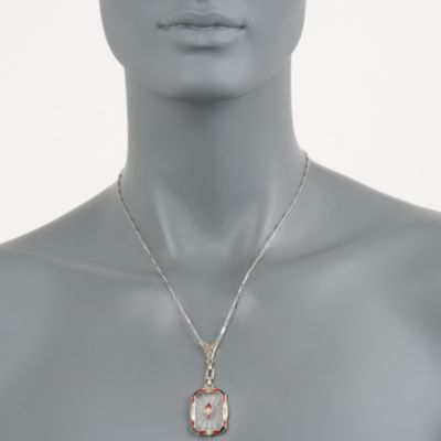 C. 1950 Vintage Rock Crystal and Diamond Pendant Necklace in 14kt White Gold. 18" &mdash; Alt Image 2