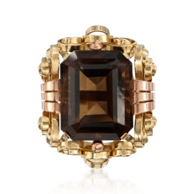 C. 1940 Vintage 31.50 Carat Smoky Quartz Ring in 14kt Two-Tone Gold. Size 7.5 &mdash; Alt Image 1
