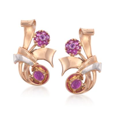 C. 1940 Vintage 2.00 ct. t.w. Ruby Earrings in 14kt Two-Tone Gold &mdash; Alt Image 1