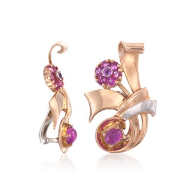 C. 1940 Vintage 2.00 ct. t.w. Ruby Earrings in 14kt Two-Tone Gold &mdash; Alt Image 3
