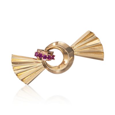 C. 1950 Vintage .40 ct. t.w. Ruby Bow Pin in 14kt Yellow Gold &mdash; Alt Image 1