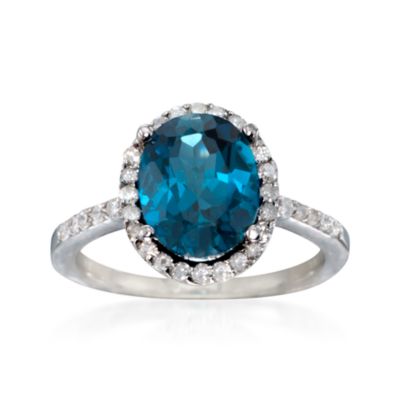 3.20 Carat London Blue Topaz and .34 ct. t.w. Diamond Ring in 14kt White Gold &mdash; Alt Image 1