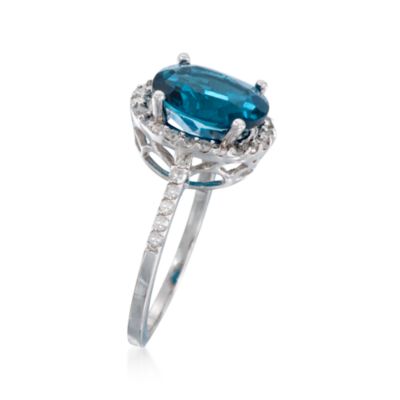 3.20 Carat London Blue Topaz and .34 ct. t.w. Diamond Ring in 14kt White Gold &mdash; Alt Image 3