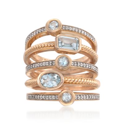Set of Five 1.10 ct. t.w. Aquamarine and .20 ct. t.w. Diamond Rings in 18kt Over Sterling &mdash; Alt Image 1