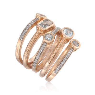Set of Five 1.10 ct. t.w. Aquamarine and .20 ct. t.w. Diamond Rings in 18kt Over Sterling &mdash; Alt Image 3