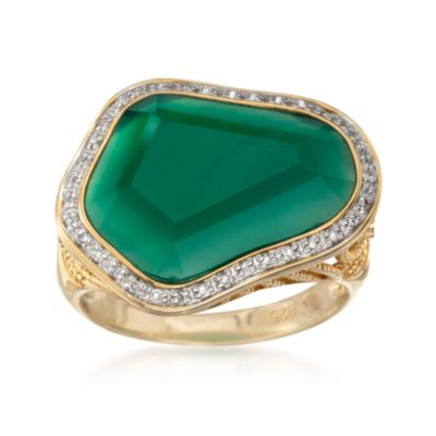 Green Agate Slice and .10 ct. t.w. Diamond Ring in 18kt Over Sterling &mdash; Alt Image 1