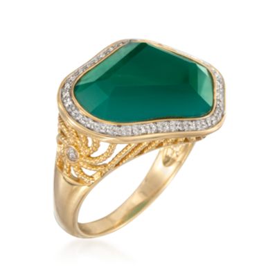 Green Agate Slice and .10 ct. t.w. Diamond Ring in 18kt Over Sterling &mdash; Alt Image 3