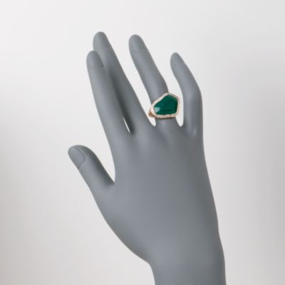 Green Agate Slice and .10 ct. t.w. Diamond Ring in 18kt Over Sterling &mdash; Alt Image 2