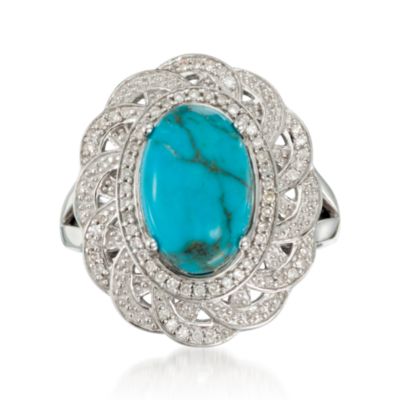 Turquoise and .20 ct. t.w. Diamond Ring in Sterling Silver &mdash; Alt Image 1