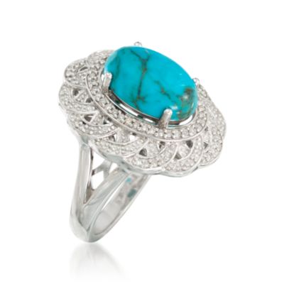 Turquoise and .20 ct. t.w. Diamond Ring in Sterling Silver &mdash; Alt Image 3