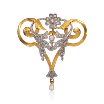 C. 1912 Vintage .30 ct. t.w. Diamond and Pearl Pin Pendant in 18kt Two-Tone Gold &mdash; Alt Image 1