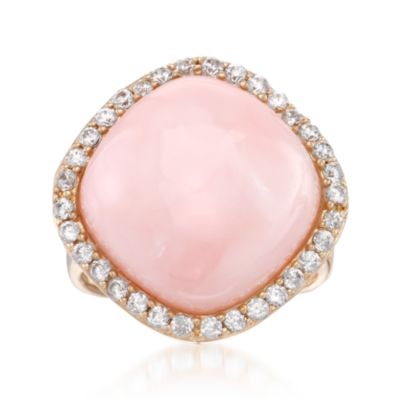 Pink Opal and .75 ct. t.w. CZ Ring in 14kt Over Sterling &mdash; Alt Image 1