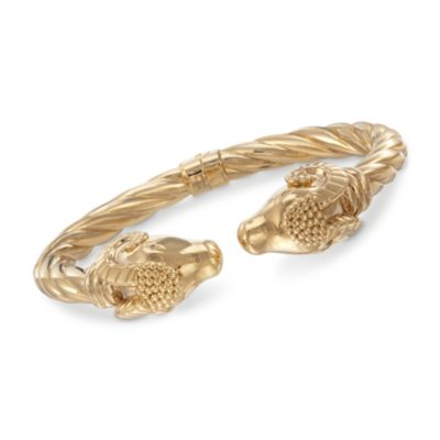 Double Ram Heads Cuff Bracelet With Diamonds in 14kt Over Sterling. 7" &mdash; Alt Image 1