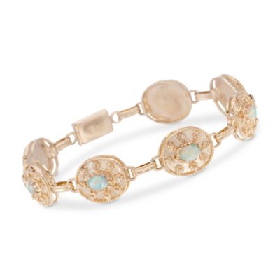 C. 1980 Vintage Opal  Bracelet in 14kt Yellow Gold. 7.25" &mdash; Alt Image 1
