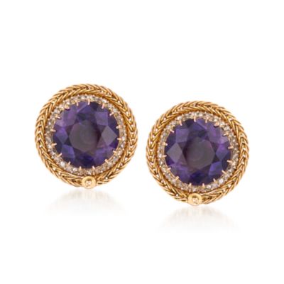 C. 1960 Vintage 10.45 ct. t.w. Amethyst Earrings With Diamonds in 14kt Yellow Gold &mdash; Alt Image 1