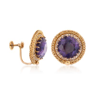 C. 1960 Vintage 10.45 ct. t.w. Amethyst Earrings With Diamonds in 14kt Yellow Gold &mdash; Alt Image 3