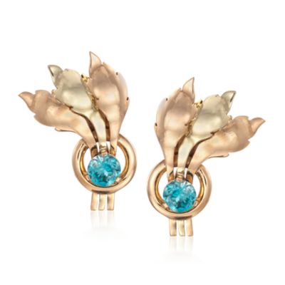 C. 1950 Vintage 2.60 ct. t.w. Blue Zircon Earrings in 14kt Two-Tone Gold &mdash; Alt Image 1