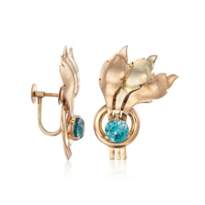 C. 1950 Vintage 2.60 ct. t.w. Blue Zircon Earrings in 14kt Two-Tone Gold &mdash; Alt Image 3