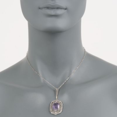 C. 1950 Vintage 7.85 Carat Amethyst and  Pearl Necklace in 14kt White Gold. 14.5" &mdash; Alt Image 2