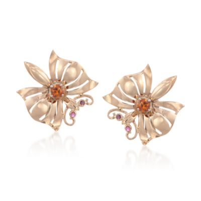 C. 1950 Vintage .75 ct. t.w. Citrine Butterfly Earrings In 14kt Yellow Gold &mdash; Alt Image 1