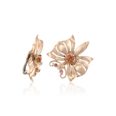 C. 1950 Vintage .75 ct. t.w. Citrine Butterfly Earrings In 14kt Yellow Gold &mdash; Alt Image 3