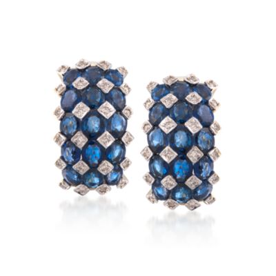 C. 2000 Vintage 6.00 ct. t.w. Sapphire and Diamond Earrings in 14kt Yellow Gold &mdash; Alt Image 1