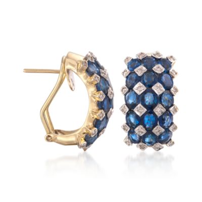 C. 2000 Vintage 6.00 ct. t.w. Sapphire and Diamond Earrings in 14kt Yellow Gold &mdash; Alt Image 3