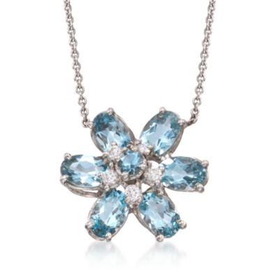 C. 2000 Vintage 2.50 ct. t.w. Aquamarine Flower Pendant Neckace In 14kt White Gold. 16" &mdash; Alt Image 1