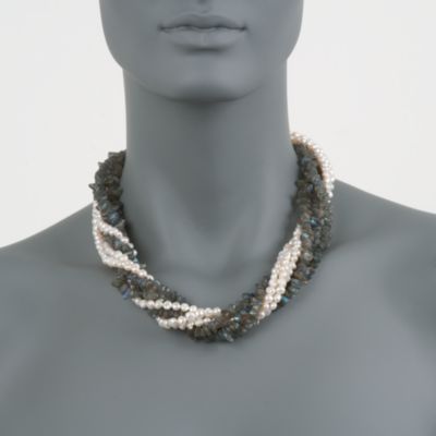 Pearl and Labradorite Torsade Necklace in 14kt Yellow Gold &mdash; Alt Image 3