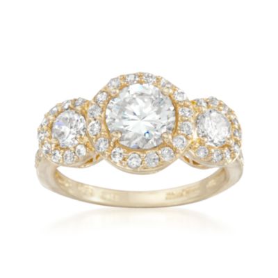 8.33 ct. t.w. CZ Three-Stone Ring in 14kt Over Sterling. Size 7 &mdash; Alt Image 1