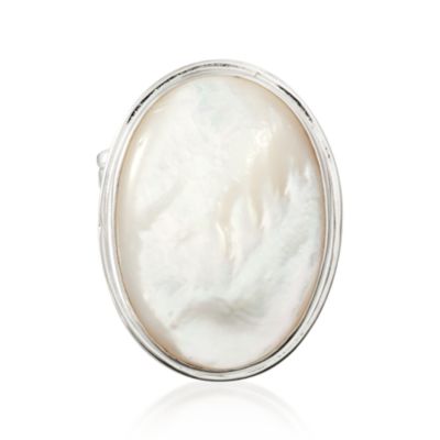 Oval Mother-Of-Pearl Ring in Sterling Silver &mdash; Alt Image 1