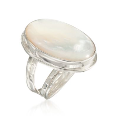 Oval Mother-Of-Pearl Ring in Sterling Silver &mdash; Alt Image 3