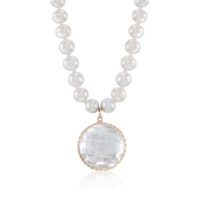 5-5.5mm Pearl and 11.00 Carat Rock Crystal Drop Necklace in 14kt Yellow Gold &mdash; Alt Image 1