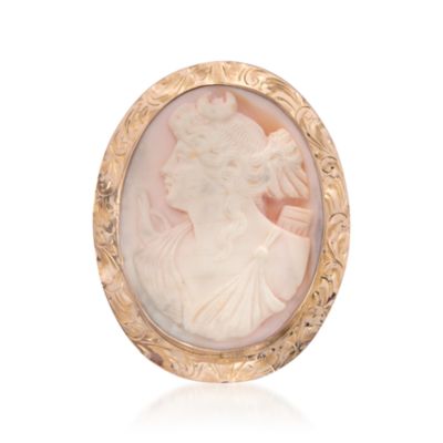 C. 1950 Vintage Shell Cameo Pin Pendant in 10kt Yellow Gold &mdash; Alt Image 1