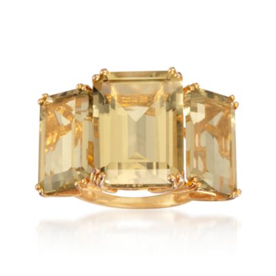 20.00 ct. t.w. Lemon Quartz 3-Stone Ring in 14kt Over Sterling &mdash; Alt Image 1
