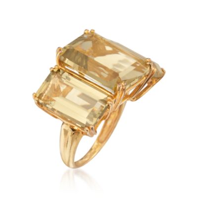 20.00 ct. t.w. Lemon Quartz 3-Stone Ring in 14kt Over Sterling &mdash; Alt Image 3