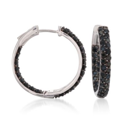 Pave Black Spinel Inside-Outside Hoop Earrings in Sterling Silver &mdash; Alt Image 1