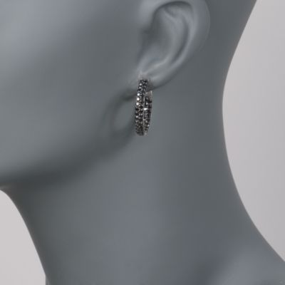 Pave Black Spinel Inside-Outside Hoop Earrings in Sterling Silver &mdash; Alt Image 2
