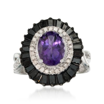 1.60 Carat Amethyst and 1.04 ct. t.w. Black and White Diamond Ring in Sterling Silver &mdash; Alt Image 1