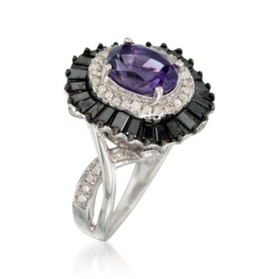 1.60 Carat Amethyst and 1.04 ct. t.w. Black and White Diamond Ring in Sterling Silver &mdash; Alt Image 3