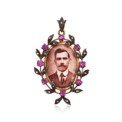 C. 1920 Vintage 1.10 ct. t.w. Faux Ruby Pendant With Diamonds in Two-Tone &mdash; Alt Image 1