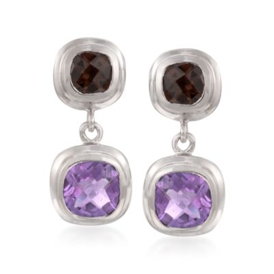 6.50 ct. t.w. Smoky Quartz and Amethyst Drop Earrings in Sterling Silver &mdash; Alt Image 1