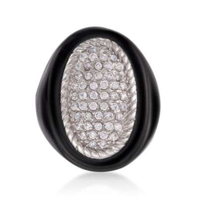 1.40 ct. t.w. CZ and Black Resin Ring in Sterling Silver &mdash; Alt Image 1