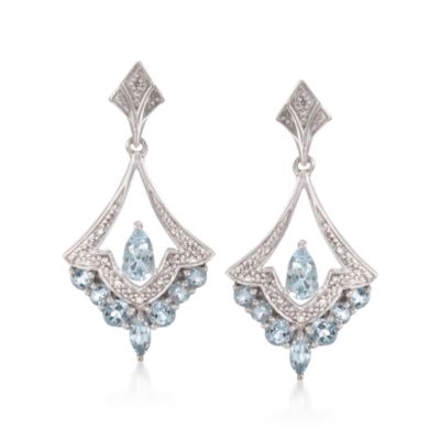 .80 ct. t.w. Aquamarine Drop Earrings With Diamonds in Sterling Silver &mdash; Alt Image 1