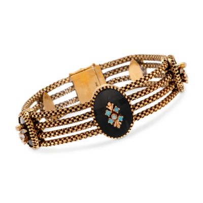 C. 1950 Vintage Black Onyx and Opal Multi-Strand Bracelet in 14kt Yellow Gold. 7.5" &mdash; Alt Image 1