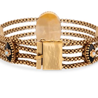 C. 1950 Vintage Black Onyx and Opal Multi-Strand Bracelet in 14kt Yellow Gold. 7.5" &mdash; Alt Image 3