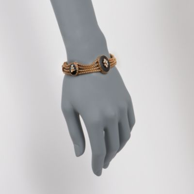 C. 1950 Vintage Black Onyx and Opal Multi-Strand Bracelet in 14kt Yellow Gold. 7.5" &mdash; Alt Image 2