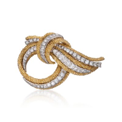C. 1990 Vintage 2.20 ct. t.w. Diamond Bow Pin in 18kt Two-Tone Gold &mdash; Alt Image 1
