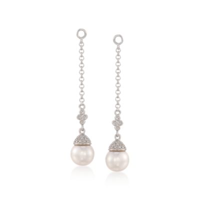 8.5-9mm Pearl and .10 ct. t.w. Diamond Linear Earring Jackets in Sterling Silver &mdash; Alt Image 1